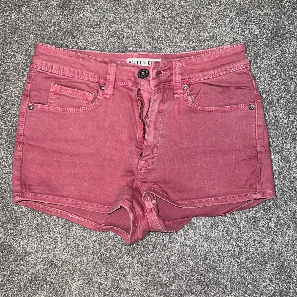 high waist magenta stretchy jean shorts
